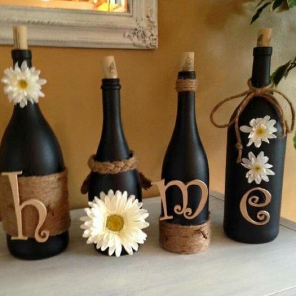Hand-painted bottles that say Home